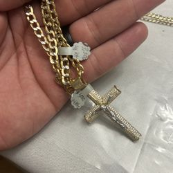 Real 14 karat gold cross and chain