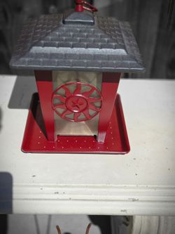 Red Metal Bird Feeder