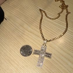 Triple gold Plated Baguette Cross Necklace Men’s 