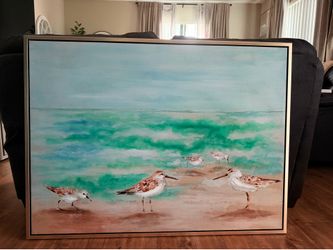 Large Framed Coastal Beach Canvas – Sandpipers & Ocean Waves