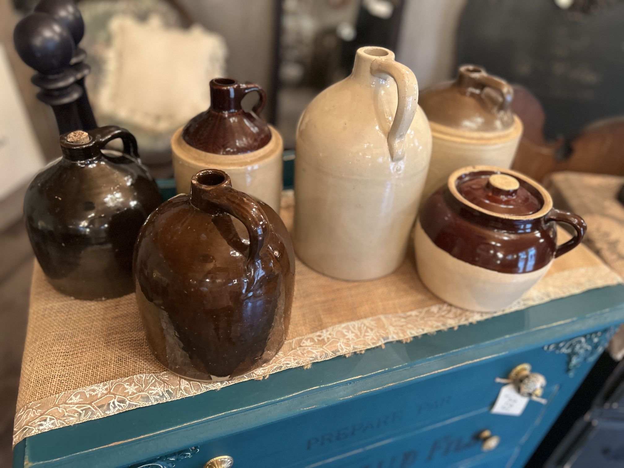 Lot Of 6 Antique Crock Jugs
