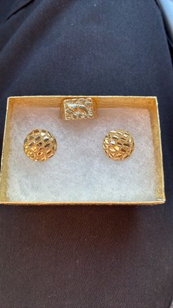 Gold Nugget Ring and Earrings Set 14k