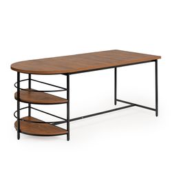 Homy Casa Nimble 71" Dining Table with Half Round Storage Shelf, Vintage Brown, Open Box