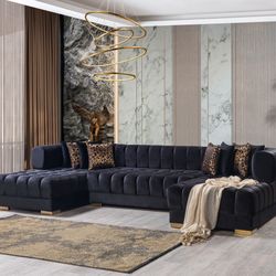 Double Chaise Black Sectional 