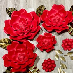 Red And Gold Paper Flowers 