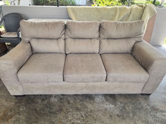 Tan Microfiber Three-Seat Sofa