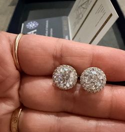 Moissanite Round Halo Earrings