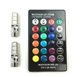 RGB LED 2Pcs/1set 12V LED T10 W5W 5050 SMD 1.2W Auto Car Interior Dome Wedge Reading Light Strobe Lamp Bulb With Remote Control