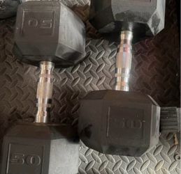 50 lb Rubber Hex Dumbbells Pair