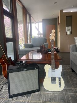 Excellent condition, barely used telecaster with blues master amp, Comes with guitar case, and distortion pedal brand new