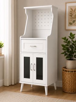 Modern White Buffet Cabinet with Storage & Organizer Panel