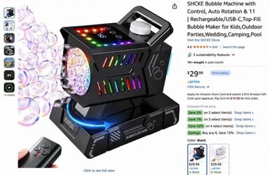 Bubble Machine Remote Control,Auto Rotation & 11 RGB Lights