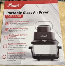 Rosewill 8-in-1 Portable Glass Air Fryer, 5.5QT + 1.6QT Dual Pots, Black - AA08-014
