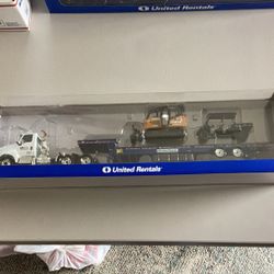 First Gear United Rentals International Lt Day Cab With Ledwell Trailer , Case 750m Dozer And Club Car Carryall 