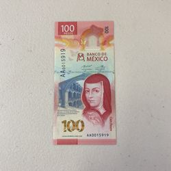 100 Pesos Double AA Mexican Collectible Bill