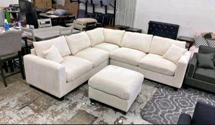 4-pc Sectional sofa with ottoman Ivory Corduroy