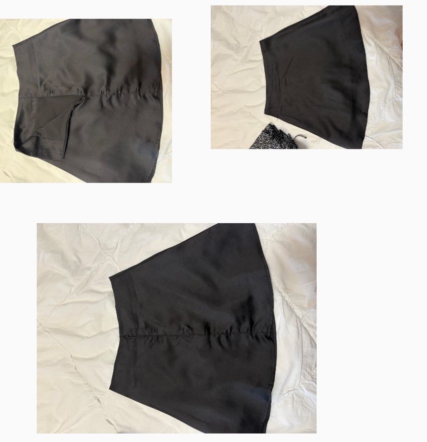 Black satin plain mini skirt