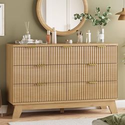 New Fluted Dresser for Bedroom,7 Drawer Dresser for Closet,Storage Cabinet and Chest of Drawers with Gold Handle,TV Stand,Storage Organizer for Living