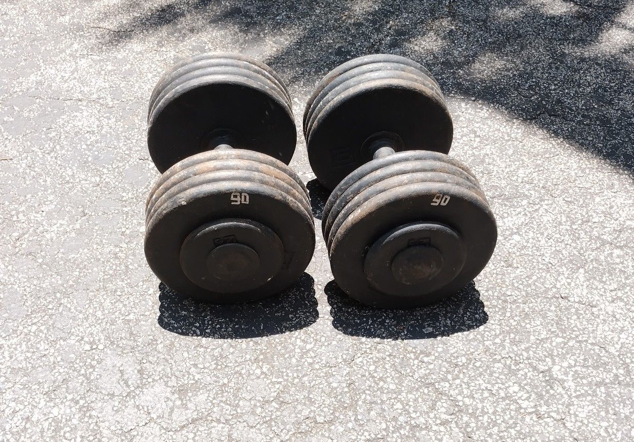 PAIR OF PRO STYLE 90 LB. DUMBBELLS