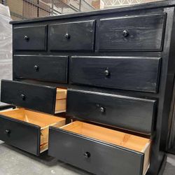 Dresser Black 9-drawers Pinewood 