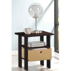 New! SET 2!! Furinno End Table Bedroom Night Stand w/Bin Drawer, Espresso/Brown