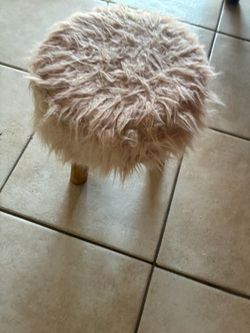 Round Faux Fur Stool with Wood Legs