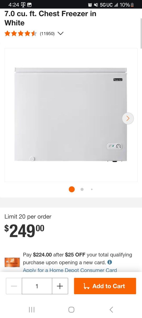 Magic Chef
7.0 cu. ft. Chest Freezer