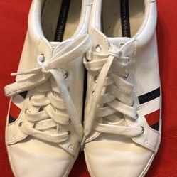 Tommy Hilfiger Women's Lurex/Flag Stripe Low-Top Court Sneakers - Size 10 (White
