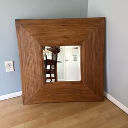 Vintage Square Rattan / Bamboo Elevated Wall Mirror 35x35in