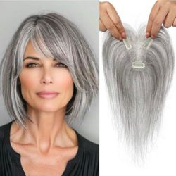 Gray Human Hair Topper