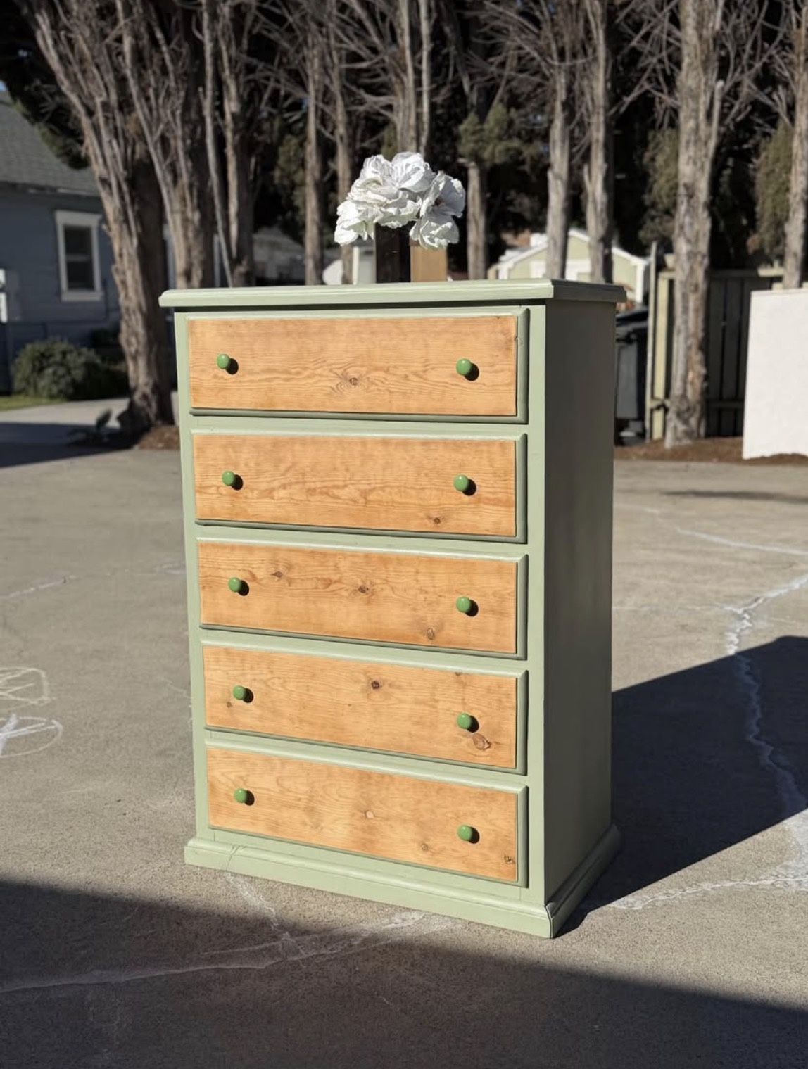 Solid Wood Chest of Drawers, Sage Green, Dresser