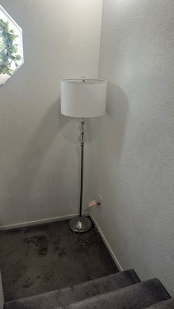 Chrome Floor Lamp with White Drum Shade