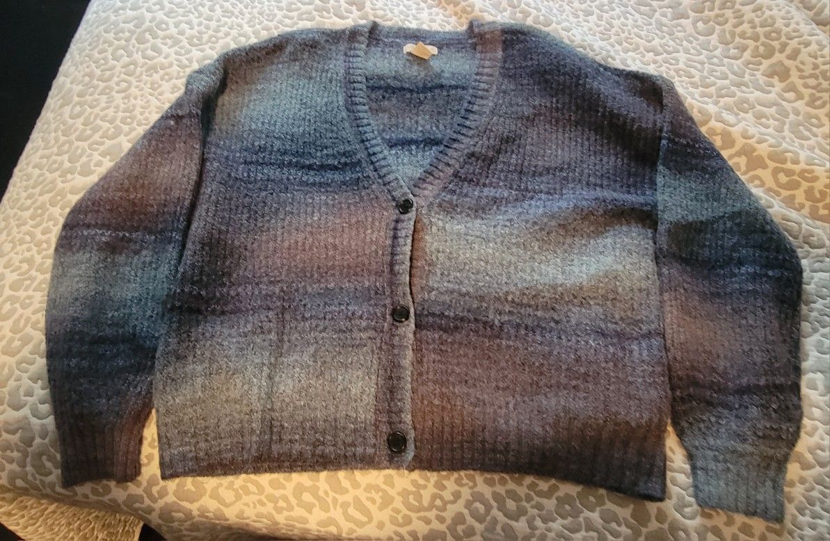 Gradient Blue and Gray Women's Button Up Sweater