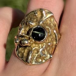 Art Deco Jewelry 14k solid yellow gold snail black star sapphire 1.00CT ring size 7.0