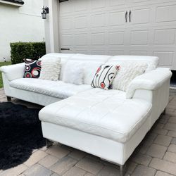 Modern White Leather Sectional 