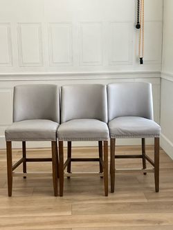 Set of 3 Gray Upholstered Bar Stools