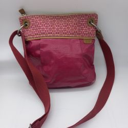 Fossil Key Womens Waxed Coated Pink Crossbody Purse Shoulder Bag Leather Trim