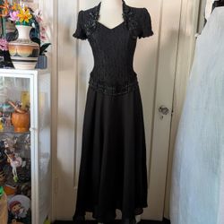 Beaded embroidered lace dress vintage 40s style evening dress black cocktail dress