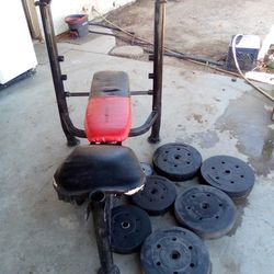 Weight bench with weights 160 lb total weight no straight bar..$75
