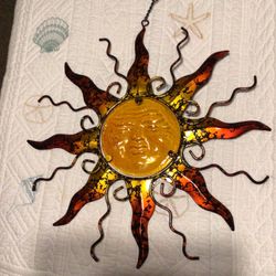 Yellow Metal Sun With Glass Face