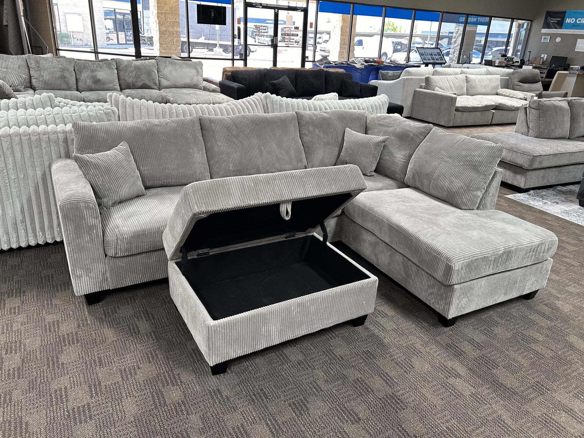 NEW Grey Corduroy Soft Sectional