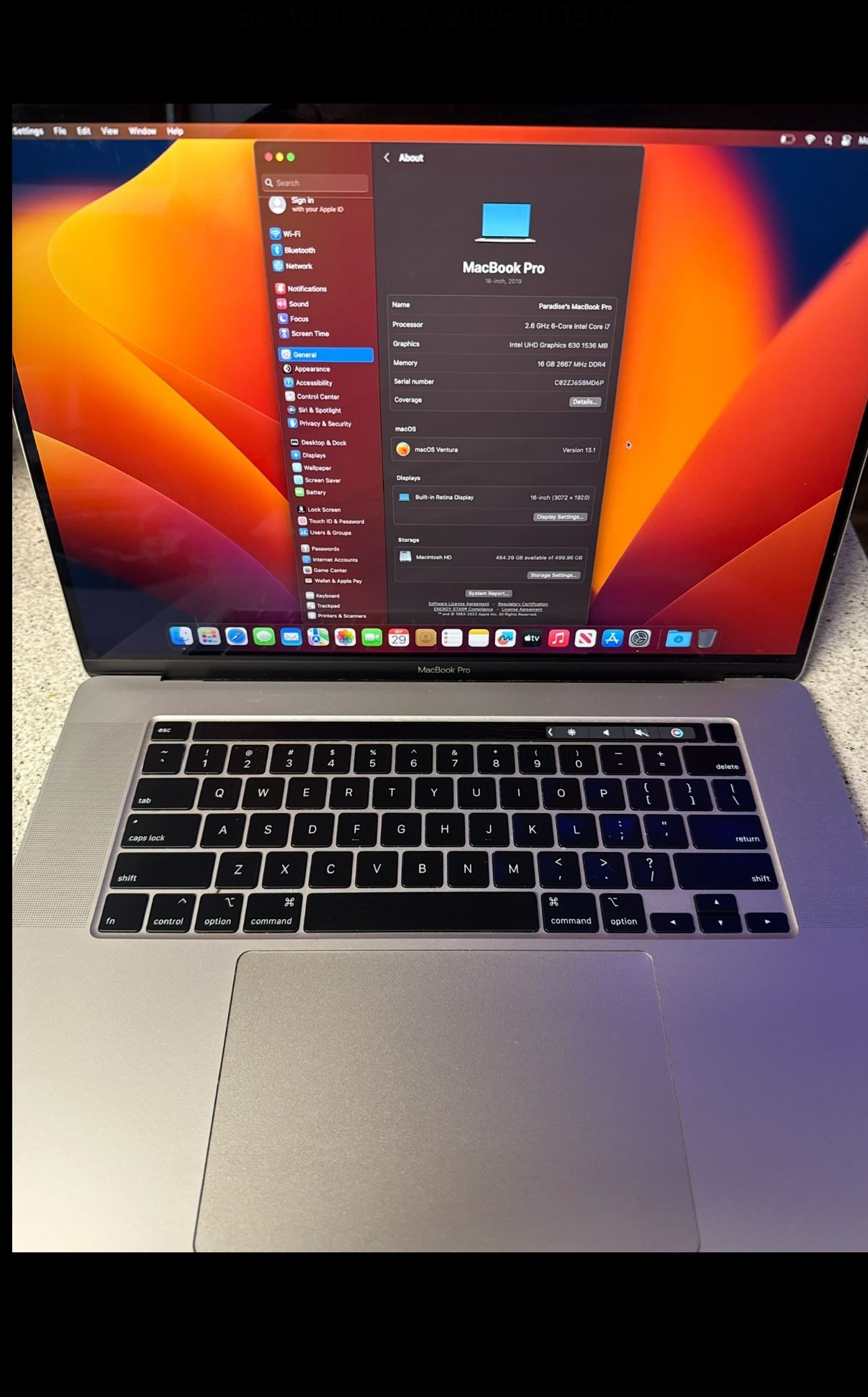2019 MacBook Pro 16 in 512 GB