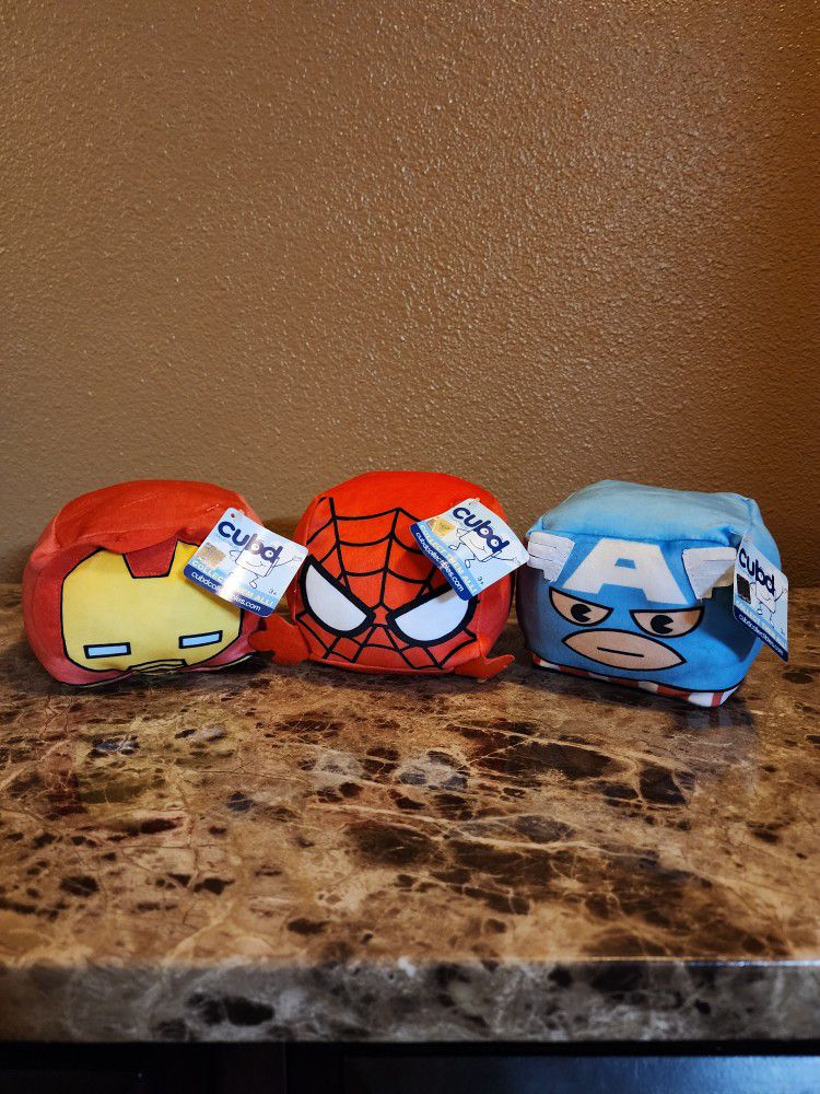 New Cubd Spider-Man Iron-Man Captain America Plushies Bundle Collectables 4x4x4