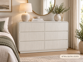 47” White 6-Drawer Fluted Dresser with Rounded Corners – Modern Bedroom Storage Chest