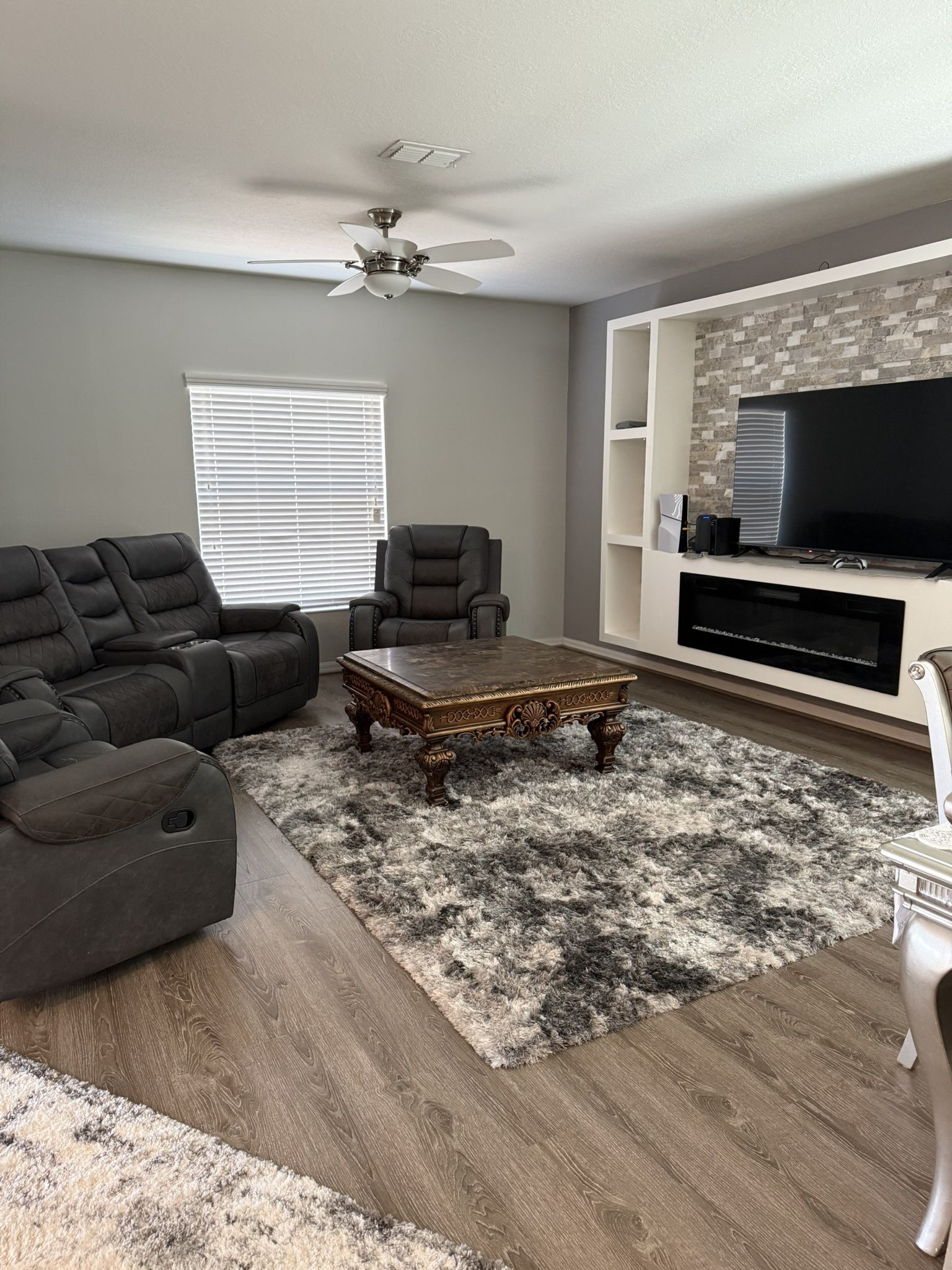 Coffee Table ,sofa And 2 Recliner Set ,,, Dinning Table With 6 Chairs And A Tv Stand 