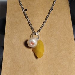 natural amber, pearl, sapphire, necklace 