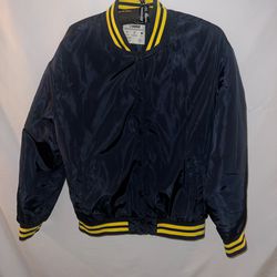 Vintage Men’s Cisono navy satin bomber jacket yellow detail sz Medium 