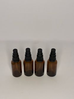 Set Of 4 Amber Glass Pump Bottles