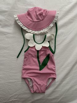 One Piece Baby Swimsuit & Matching Sun Hat