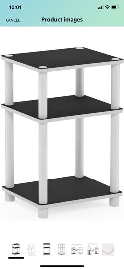 Furinno Just 3-Tier Turn-N-Tube End Table / Side Table / Night Stand / Bedside Table with Plastic Poles, 1-Pack, White/White